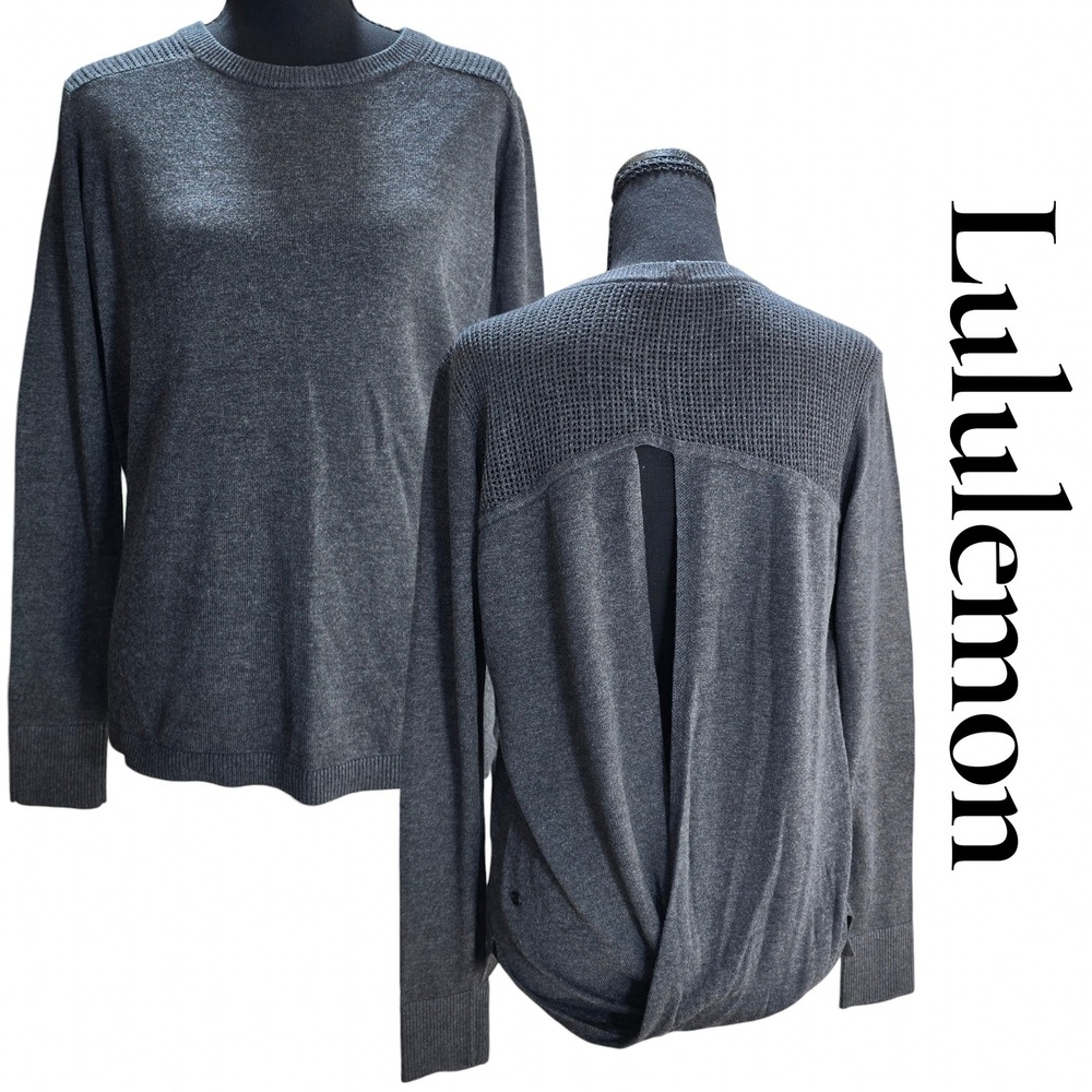 Lululemon Sweater Womens 8 Gray Cashmere Blend Open Back Mesh Athleisure Top